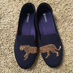 Navy with cheetah women’s flat